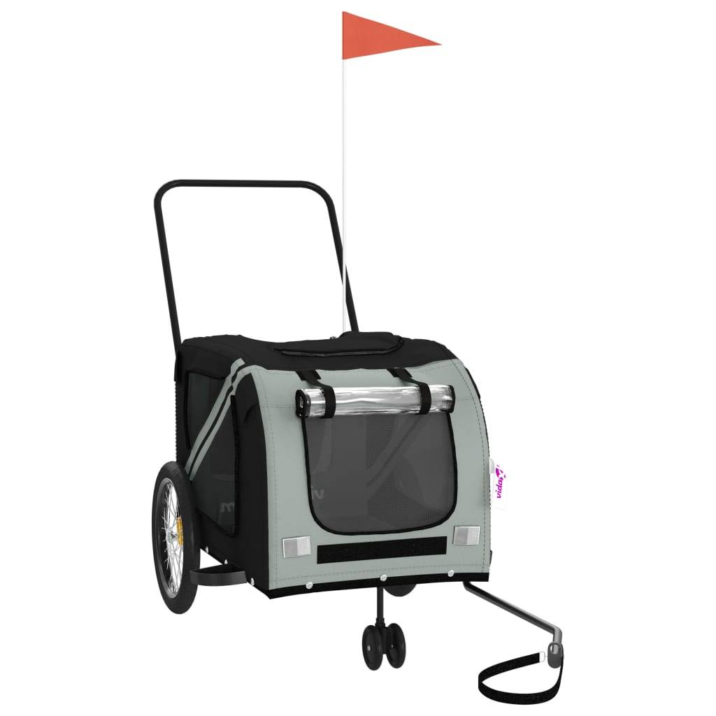 vidaXL Fahrradanhänger Hunde Grau und Schwarz Oxford-Gewebe und Eisen