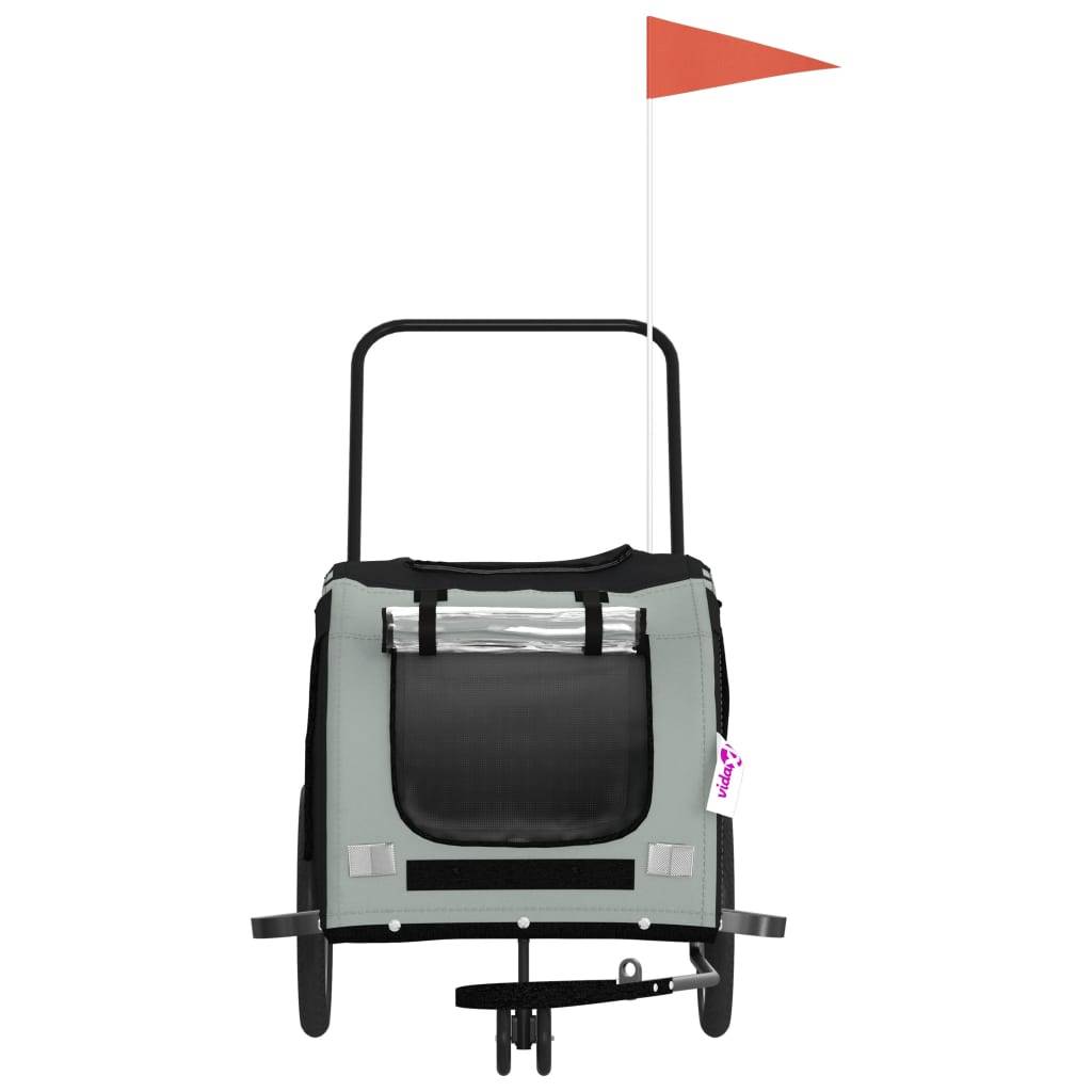 vidaXL Fahrradanhänger Hunde Grau und Schwarz Oxford-Gewebe und Eisen