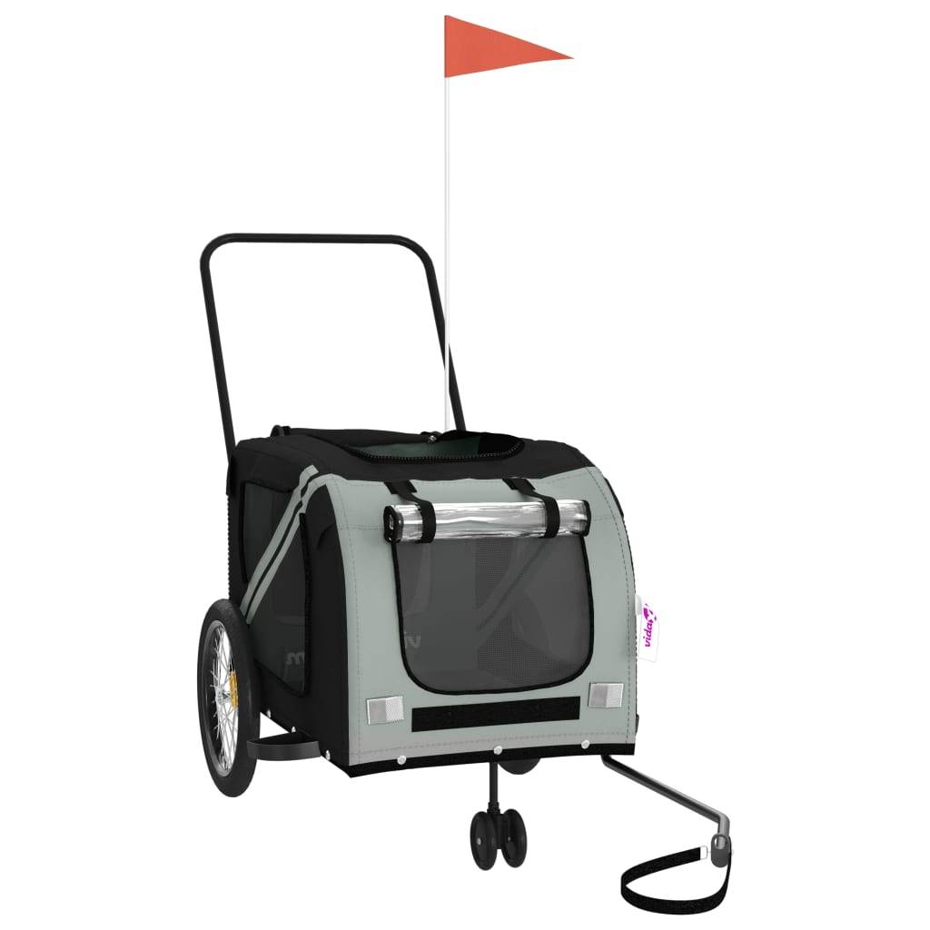 vidaXL Fahrradanhänger Hunde Grau und Schwarz Oxford-Gewebe und Eisen