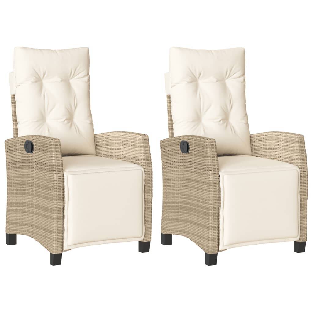 vidaXL Gartensessel mit Fußteil 2 Stk. Verstellbar Beige Poly Rattan