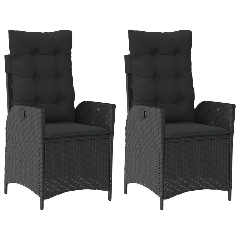 vidaXL Gartensessel mit Kissen 2 Stk. Verstellbar Schwarz Poly Rattan