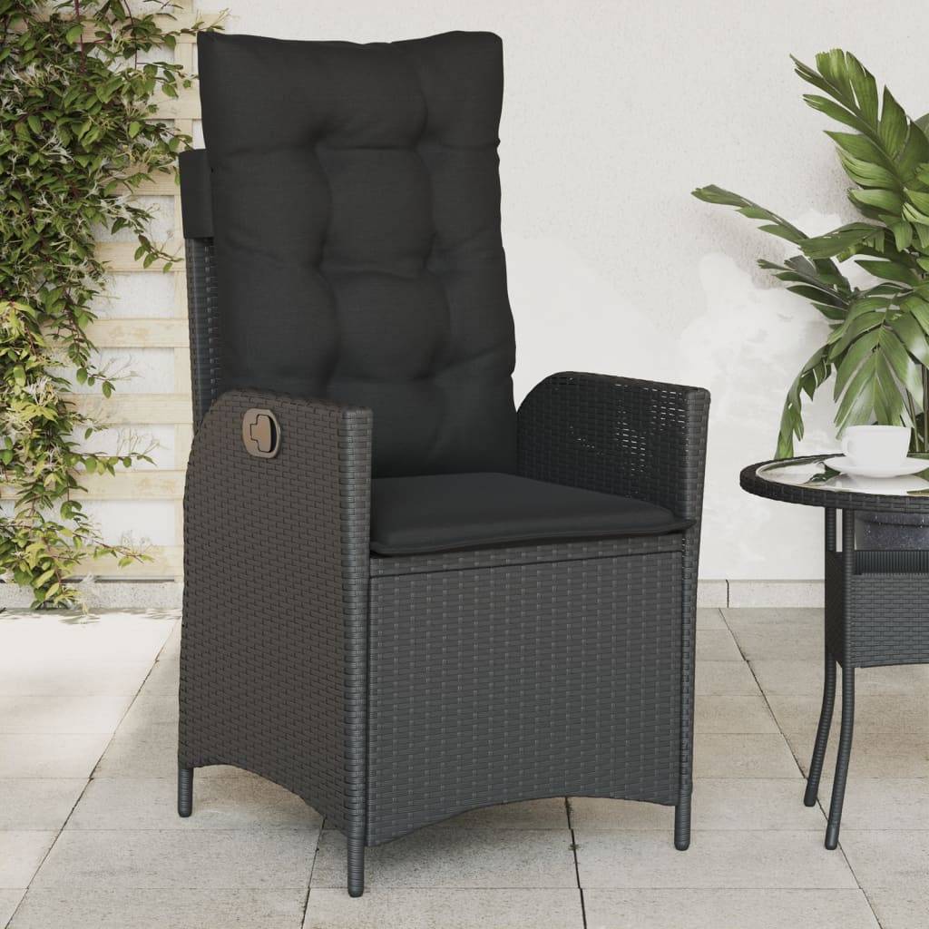 vidaXL Gartensessel mit Kissen 2 Stk. Verstellbar Schwarz Poly Rattan