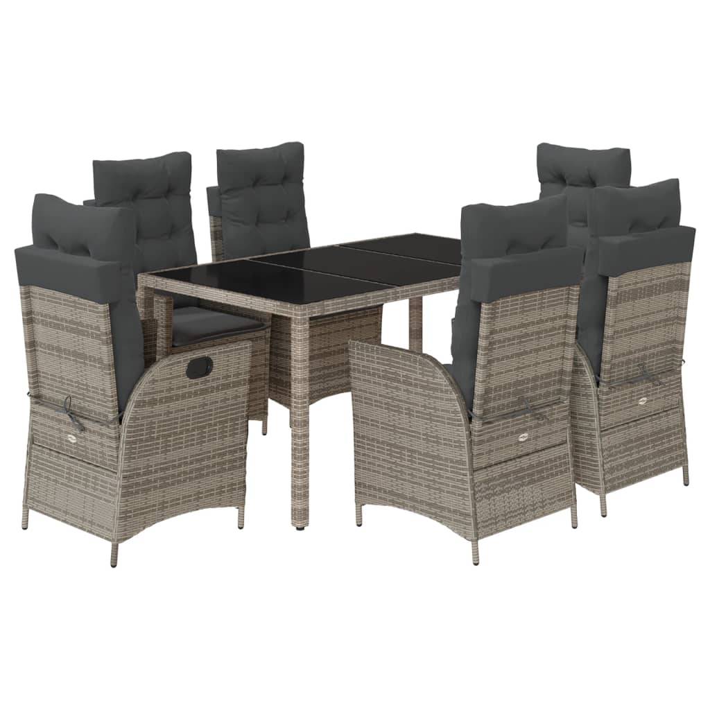 vidaXL 7-tlg. Garten-Essgruppe mit Kissen Grau Poly Rattan