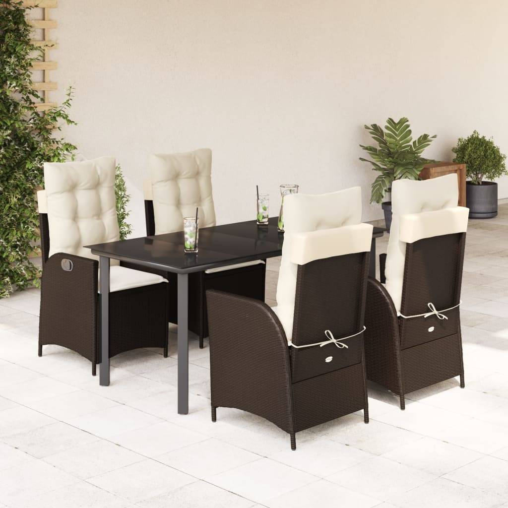 vidaXL 5-tlg. Garten-Essgruppe mit Kissen Braun Poly Rattan