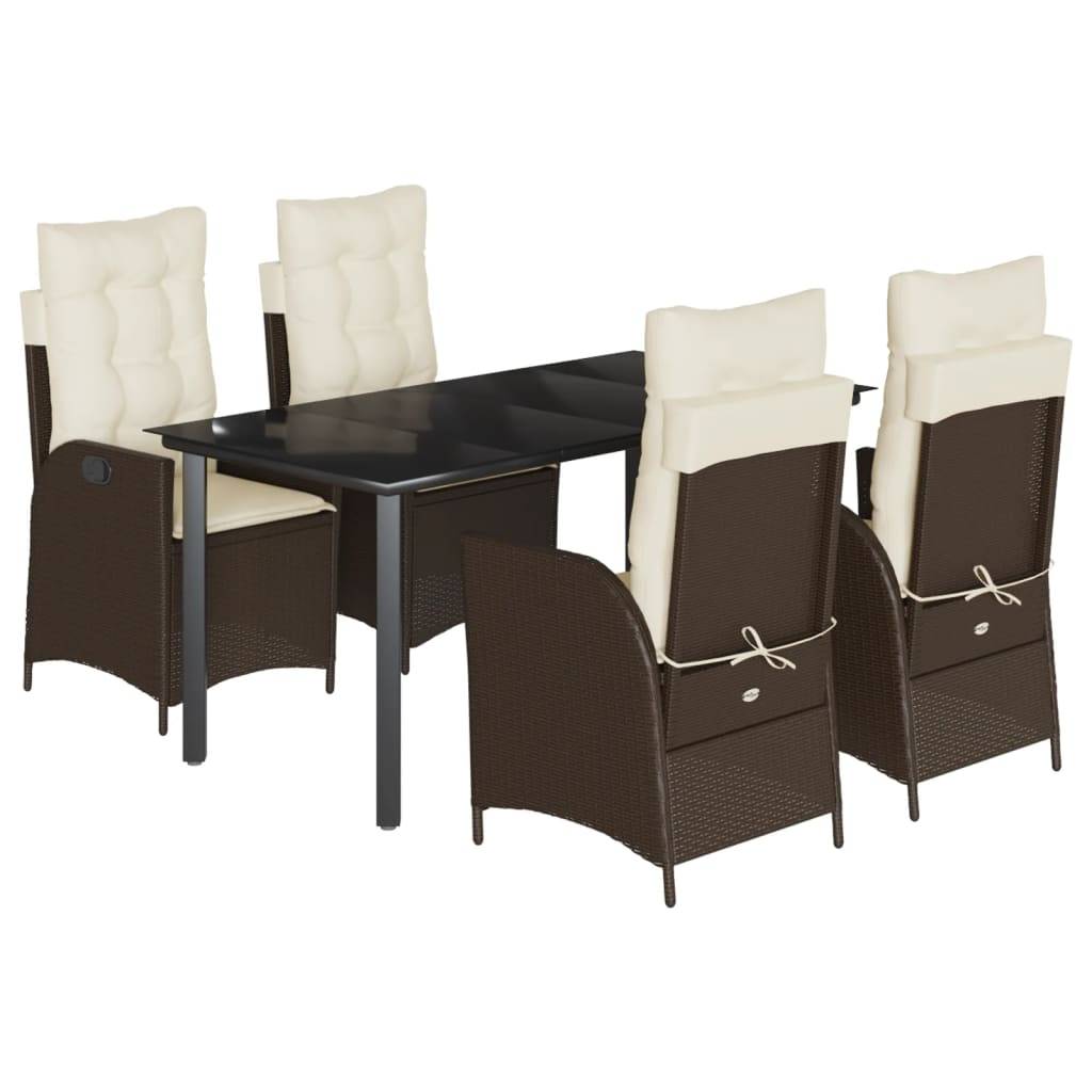 vidaXL 5-tlg. Garten-Essgruppe mit Kissen Braun Poly Rattan
