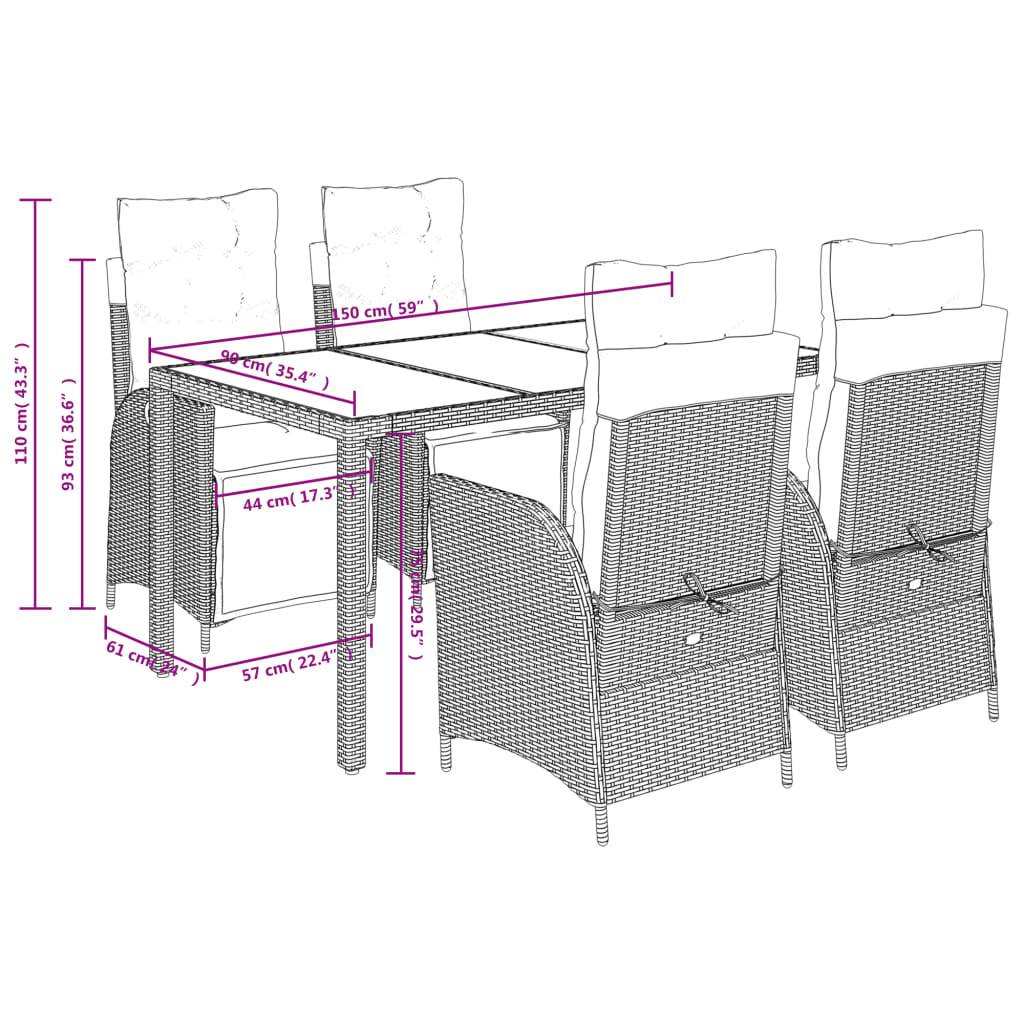 vidaXL 5-tlg. Garten-Essgruppe mit Kissen Grau Poly Rattan