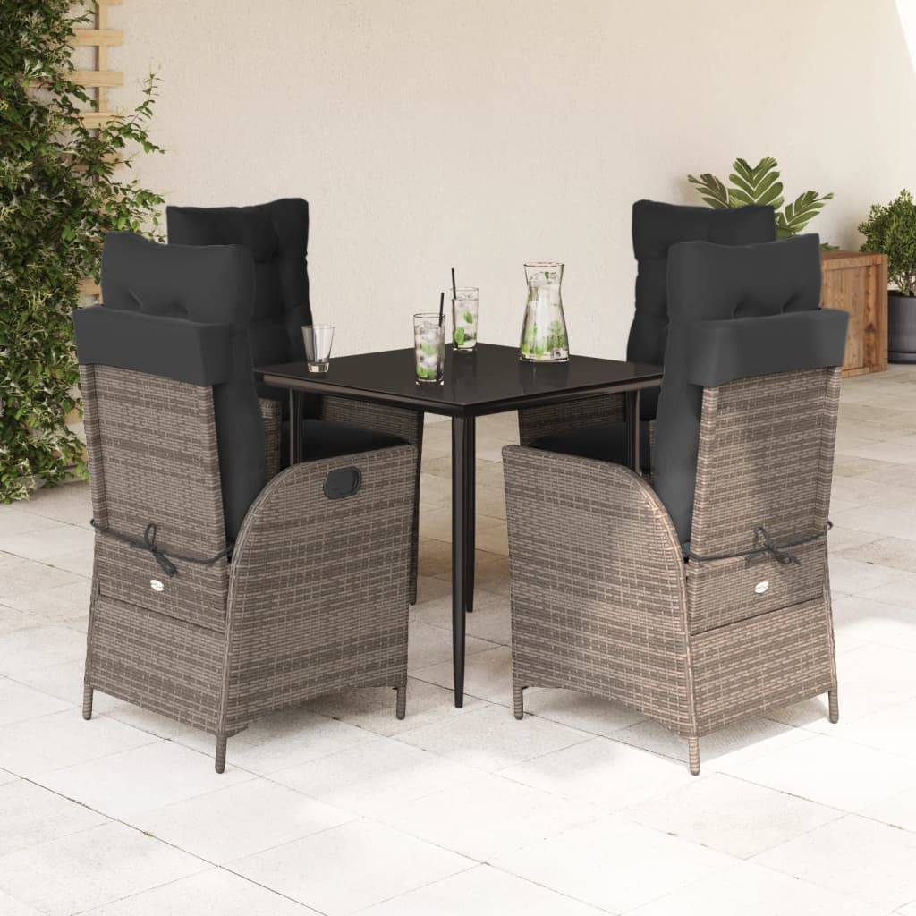 vidaXL 5-tlg. Garten-Essgruppe mit Kissen Grau Poly Rattan