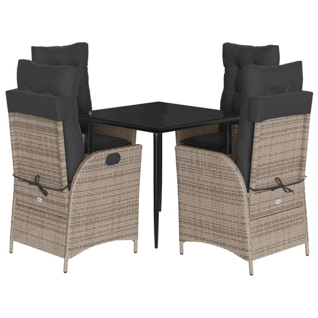 vidaXL 5-tlg. Garten-Essgruppe mit Kissen Grau Poly Rattan