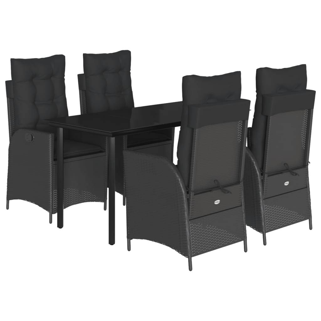 vidaXL 5-tlg. Garten-Essgruppe mit Kissen Schwarz Poly Rattan