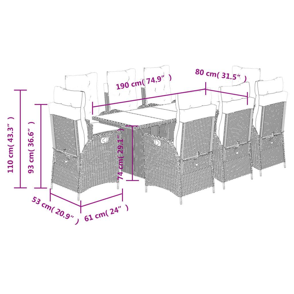 vidaXL 9-tlg. Garten-Essgruppe mit Kissen Beige Poly Rattan