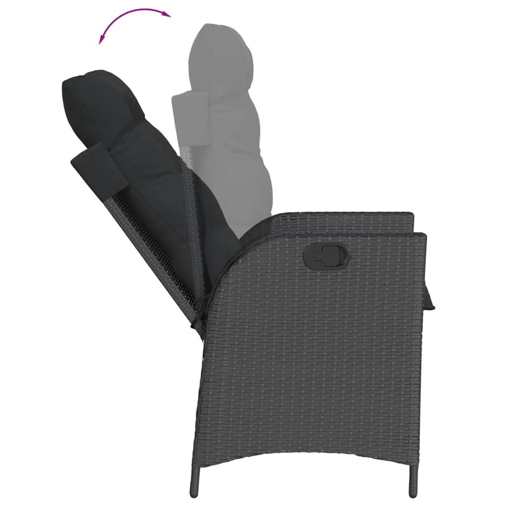 vidaXL 3-tlg. Garten-Essgruppe mit Kissen Schwarz Poly Rattan