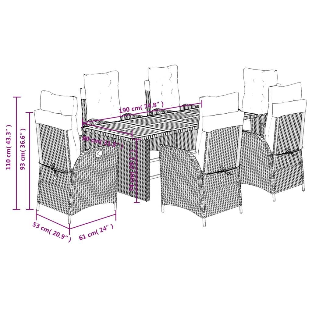 vidaXL 7-tlg. Garten-Essgruppe mit Kissen Beige Poly Rattan