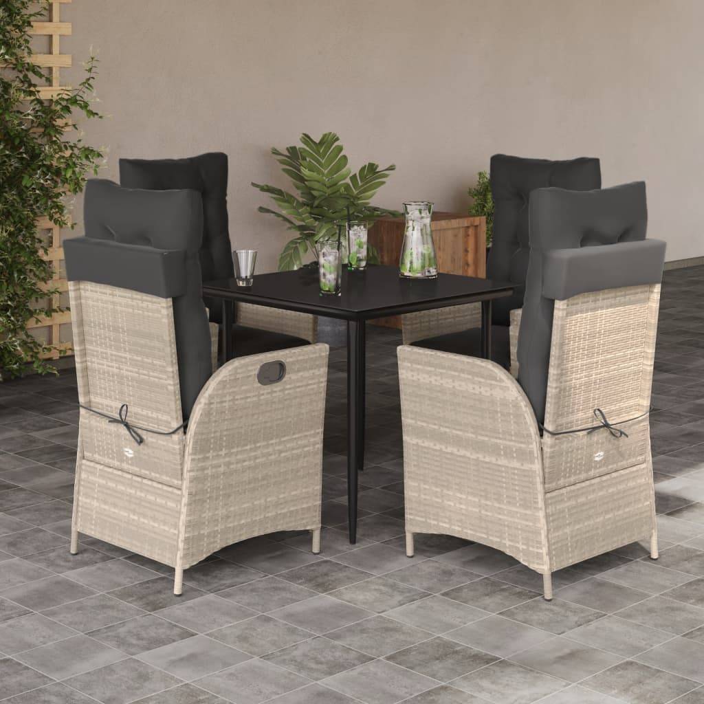 vidaXL 5-tlg. Garten-Essgruppe mit Kissen Hellgrau Poly Rattan