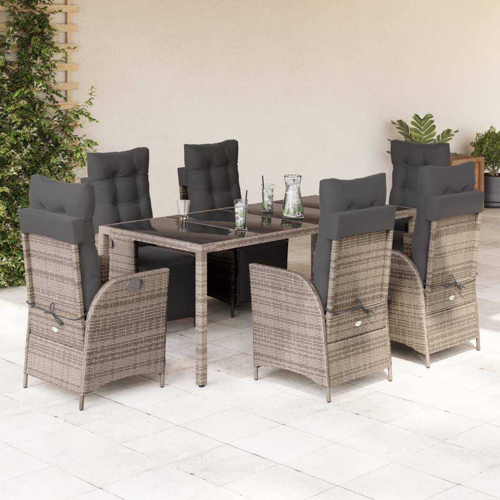 vidaXL 9-tlg. Garten-Essgruppe mit Kissen Grau Poly Rattan