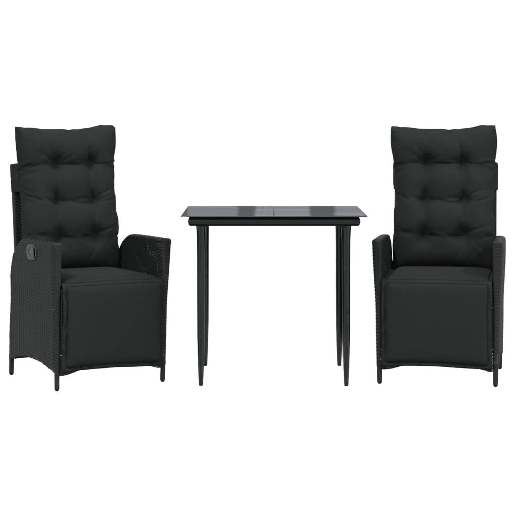 vidaXL 3-tlg. Garten-Essgruppe mit Kissen Schwarz Poly Rattan