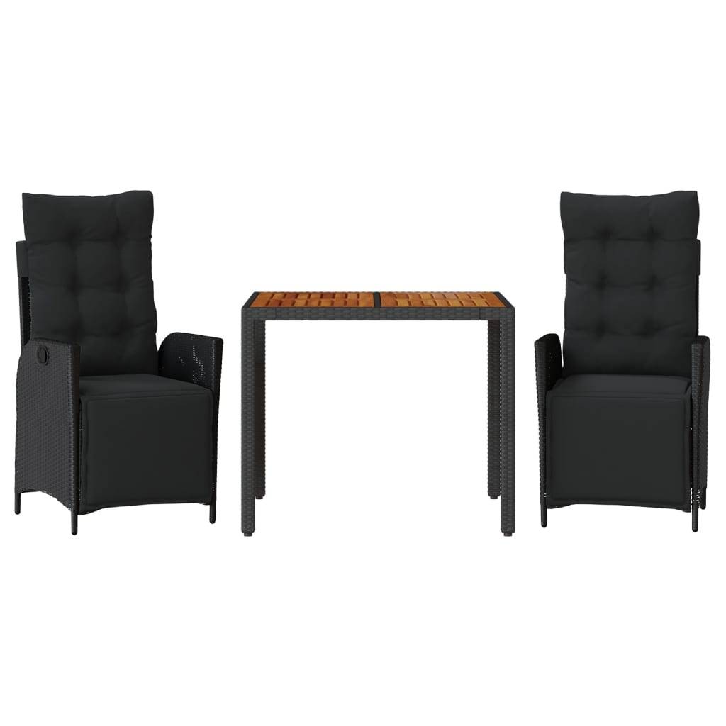 vidaXL 3-tlg. Garten-Essgruppe mit Kissen Schwarz Poly Rattan