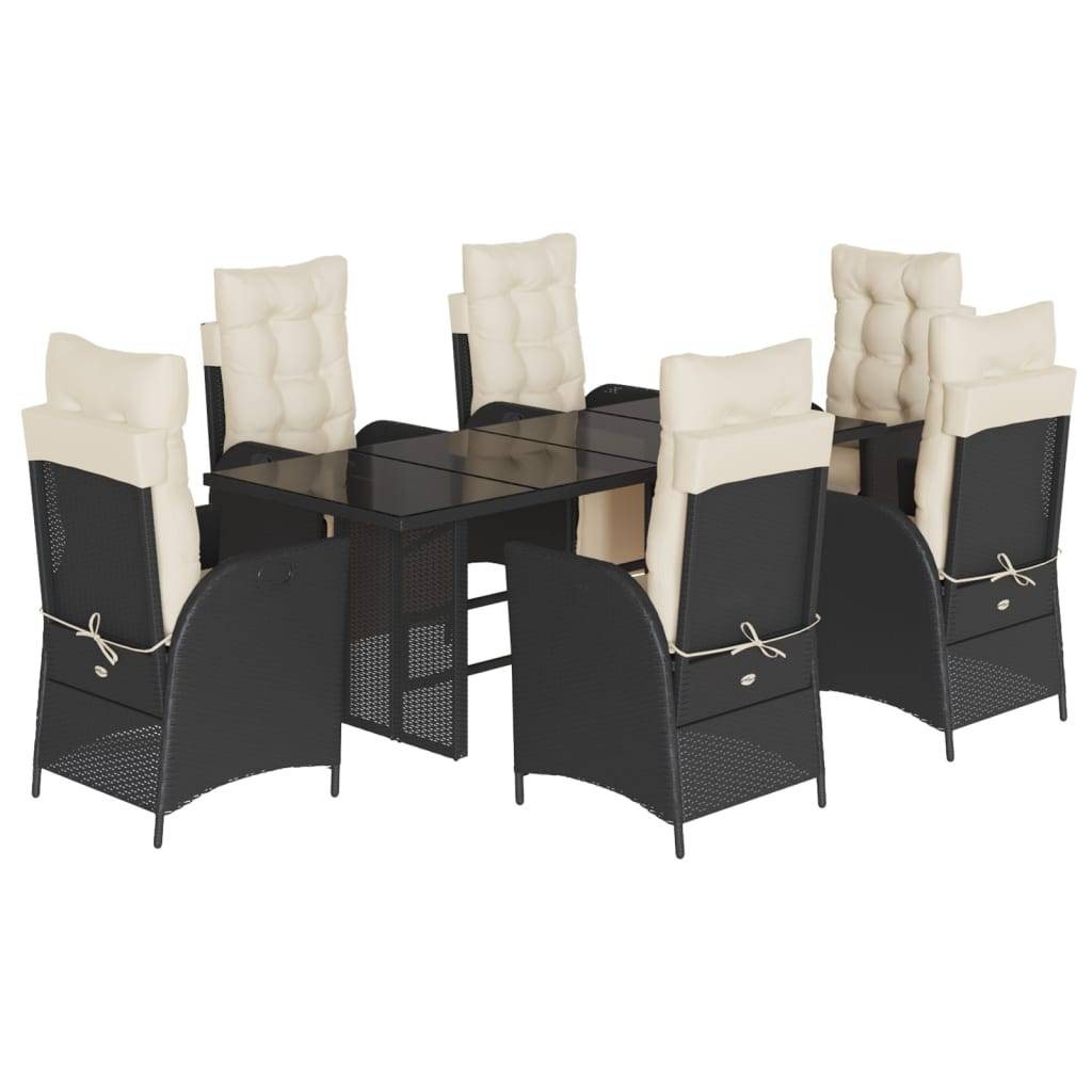 vidaXL 7-tlg. Garten-Essgruppe mit Kissen Schwarz Poly Rattan