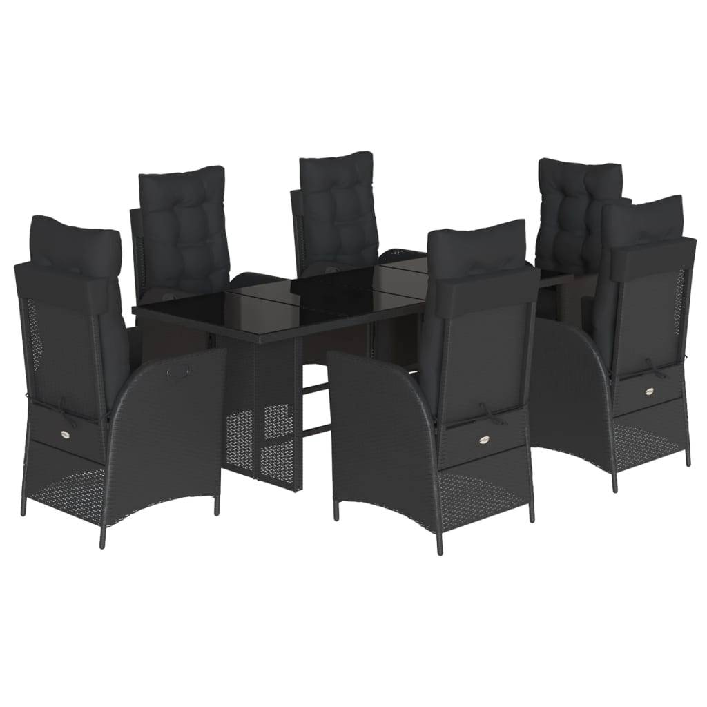 vidaXL 7-tlg. Garten-Essgruppe mit Kissen Schwarz Poly Rattan