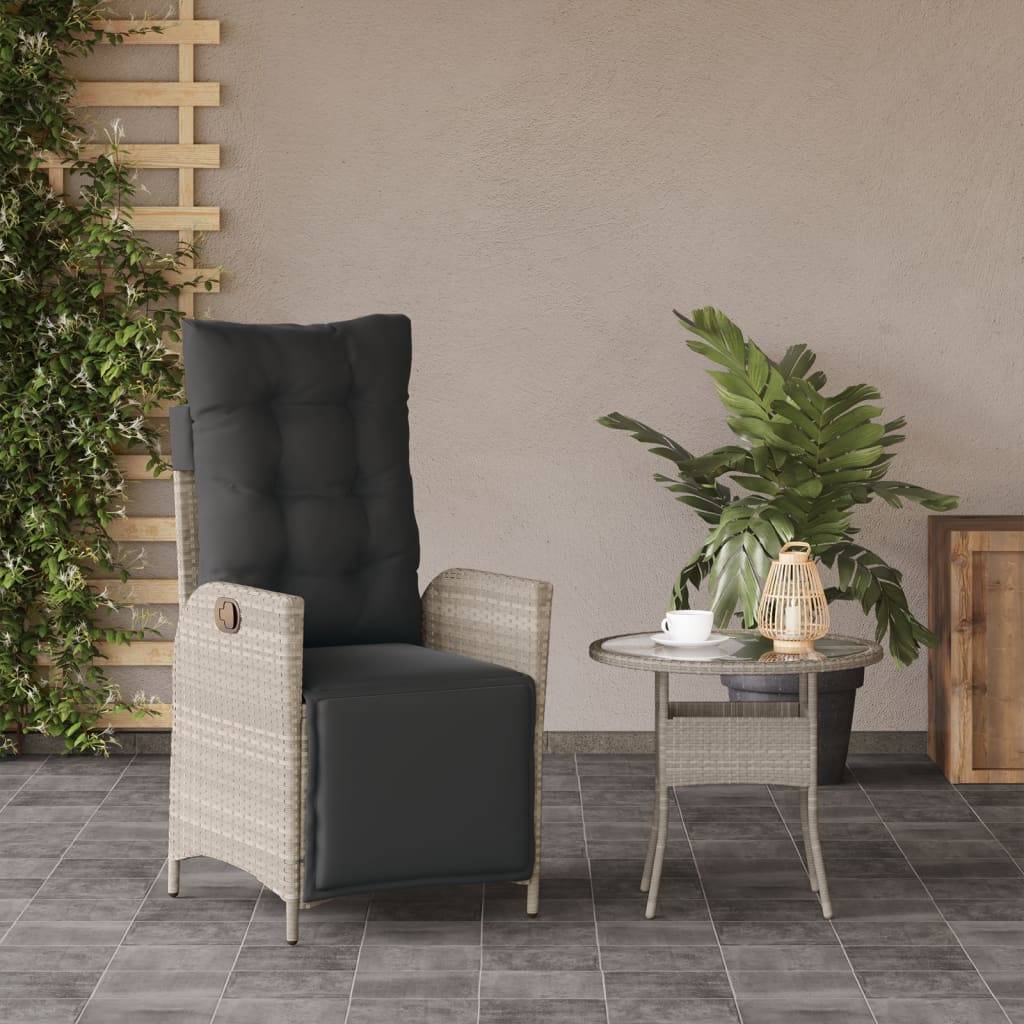vidaXL Gartensessel mit Fußteil Verstellbar Hellgrau Poly Rattan