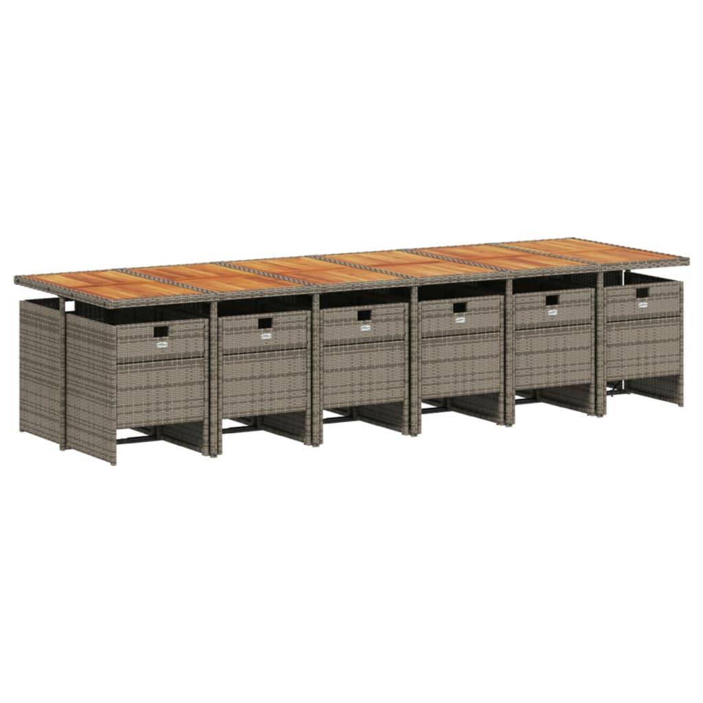 vidaXL 13-tlg. Garten-Essgruppe mit Kissen Grau Poly Rattan