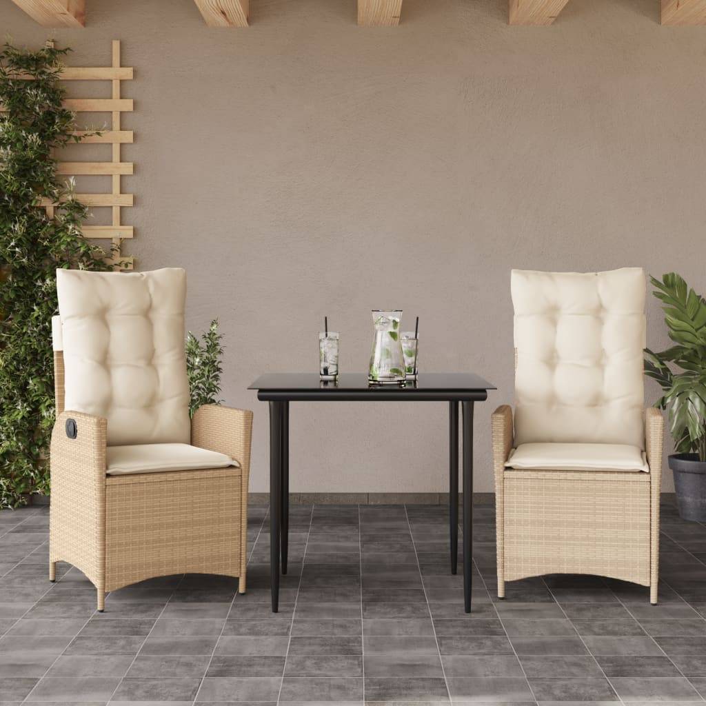 vidaXL 3-tlg. Garten-Essgruppe mit Kissen Beige Poly Rattan