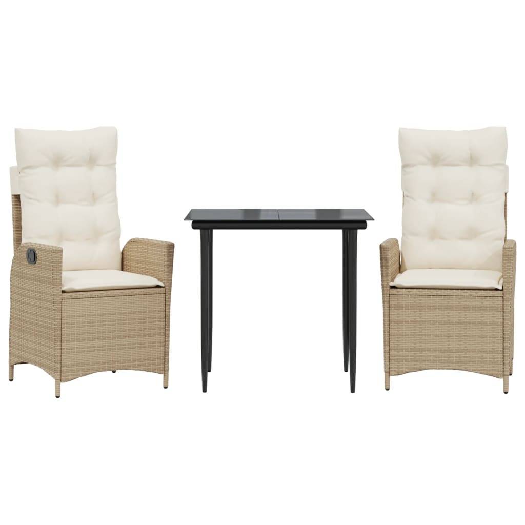 vidaXL 3-tlg. Garten-Essgruppe mit Kissen Beige Poly Rattan