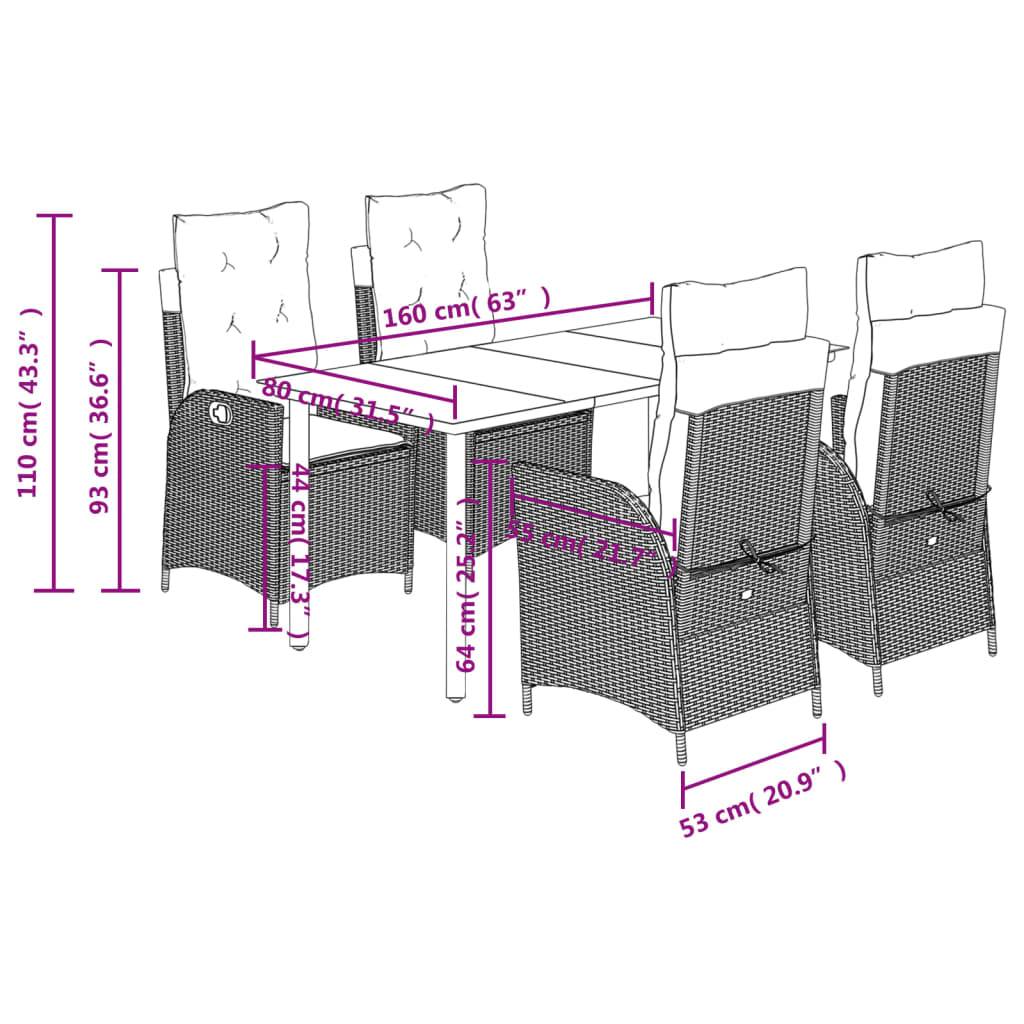 vidaXL 5-tlg. Garten-Essgruppe mit Kissen Beige Poly Rattan