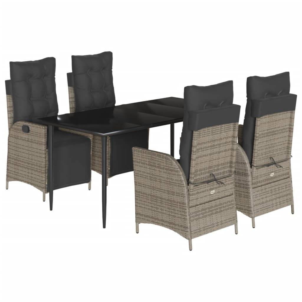 vidaXL 5-tlg. Garten-Essgruppe mit Kissen Grau Poly Rattan