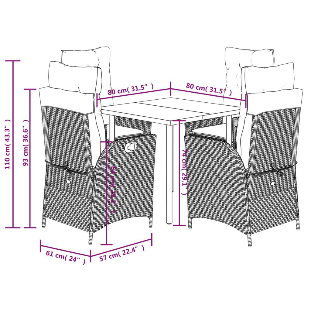 vidaXL 5-tlg. Garten-Essgruppe mit Kissen Grau Poly Rattan