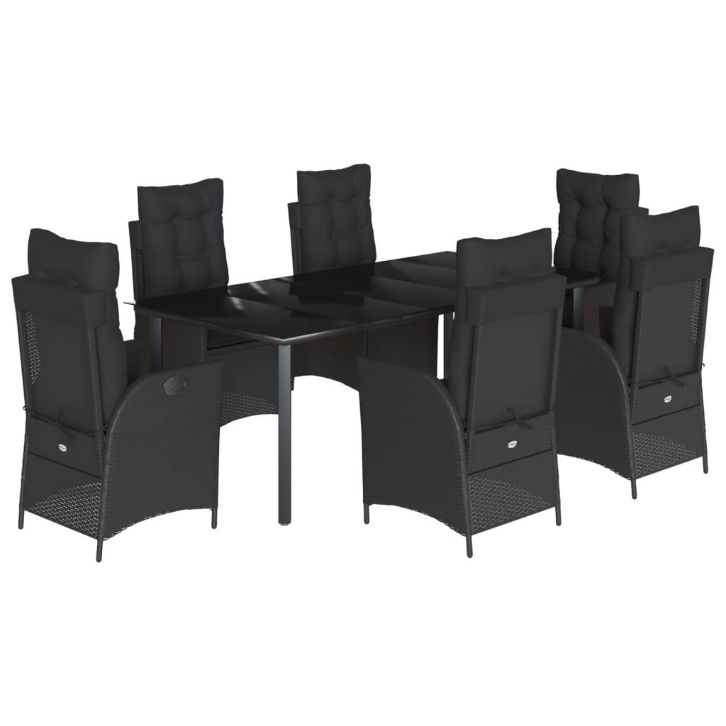 vidaXL 7-tlg. Garten-Essgruppe mit Kissen Schwarz Poly Rattan