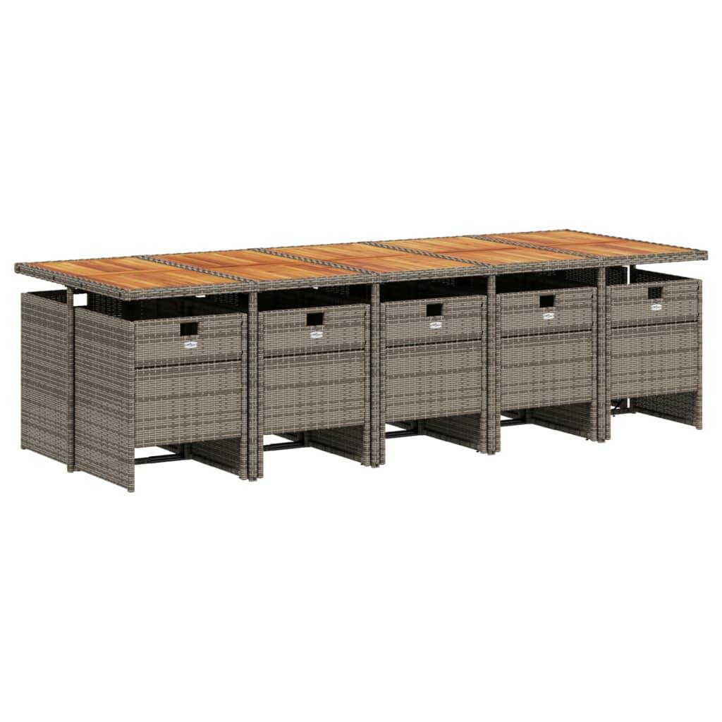 vidaXL 11-teiliges Garten-Ess-Set mit Kissen, grau, Polyrattan