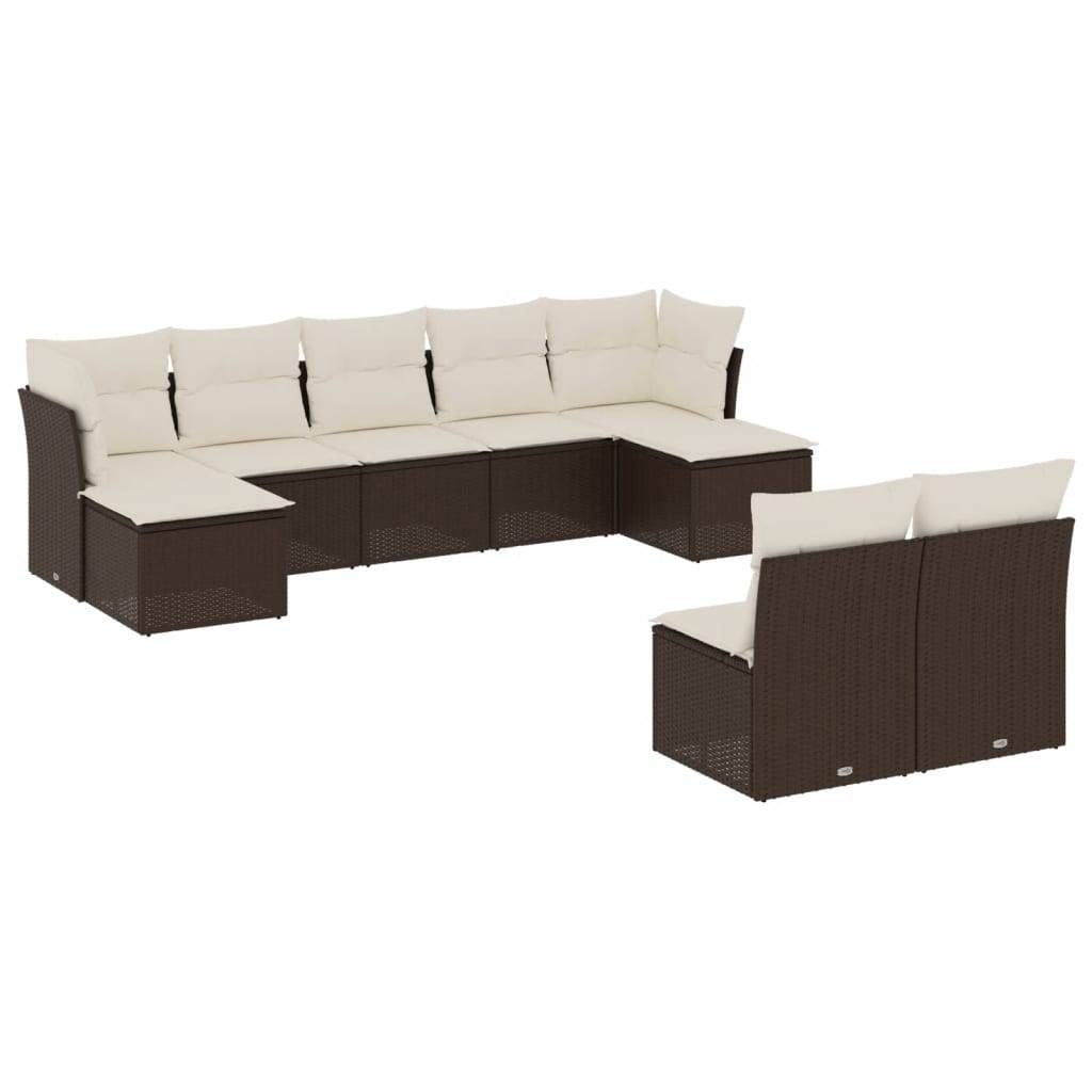 vidaXL 9-tlg. Garten-Sofagarnitur mit Kissen Braun Poly Rattan