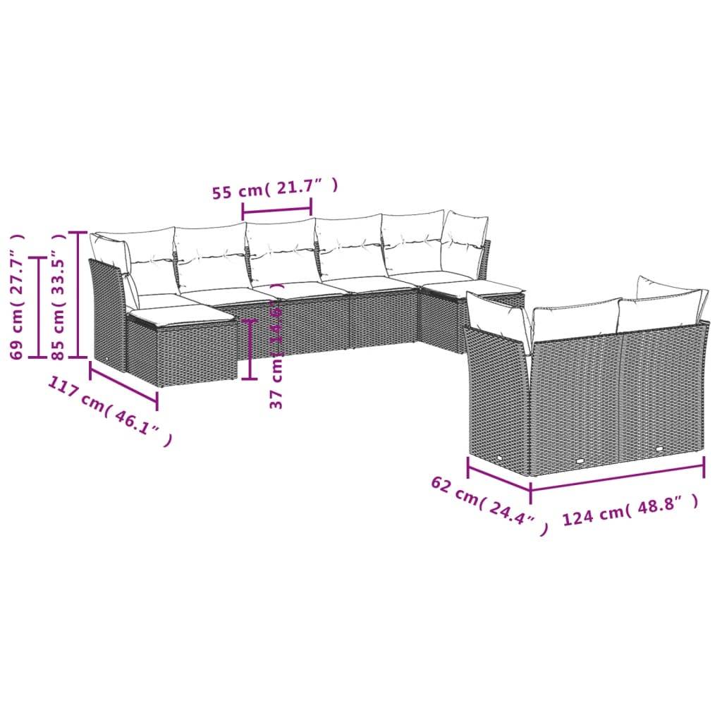 vidaXL 9-tlg. Garten-Sofagarnitur mit Kissen Braun Poly Rattan