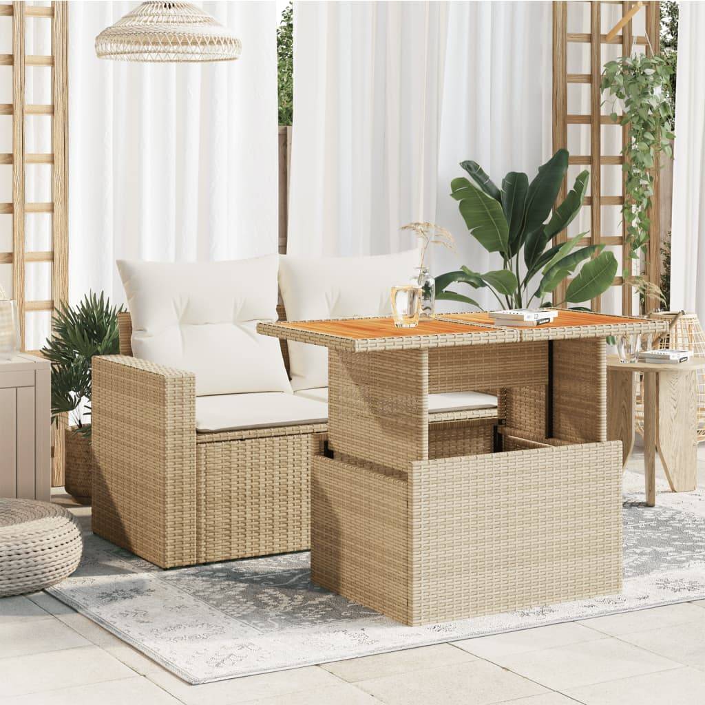 vidaXL Gartentisch Beige 100x55x73 cm Poly Rattan und Akazienholz