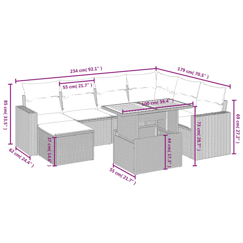 vidaXL 8-tlg. Garten-Sofagarnitur mit Kissen Grau Poly Rattan