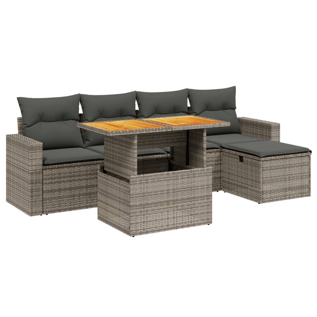 vidaXL 6-tlg. Garten-Sofagarnitur mit Kissen Grau Poly Rattan