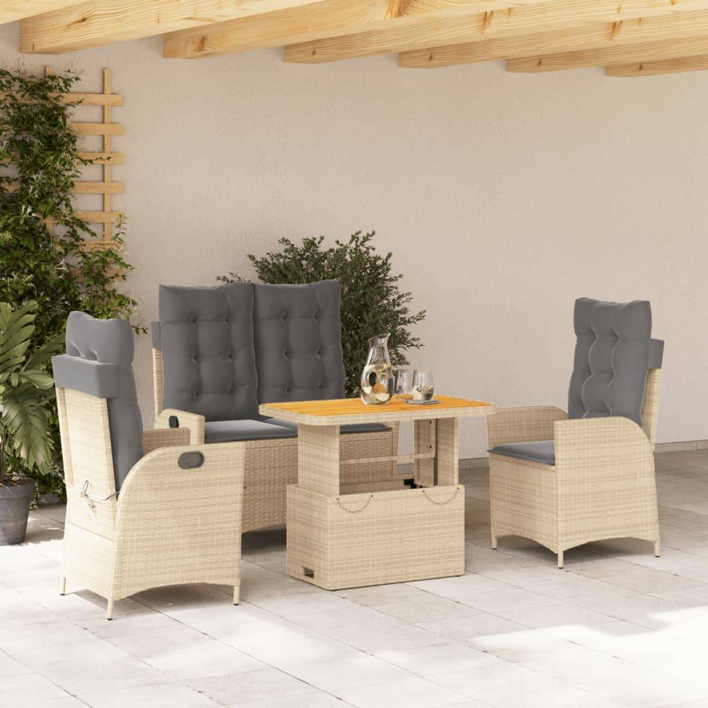 vidaXL 4-tlg. Garten-Essgruppe mit Kissen Beige Poly Rattan