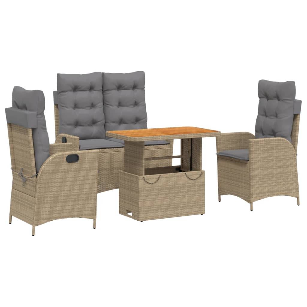 vidaXL 4-tlg. Garten-Essgruppe mit Kissen Beige Poly Rattan