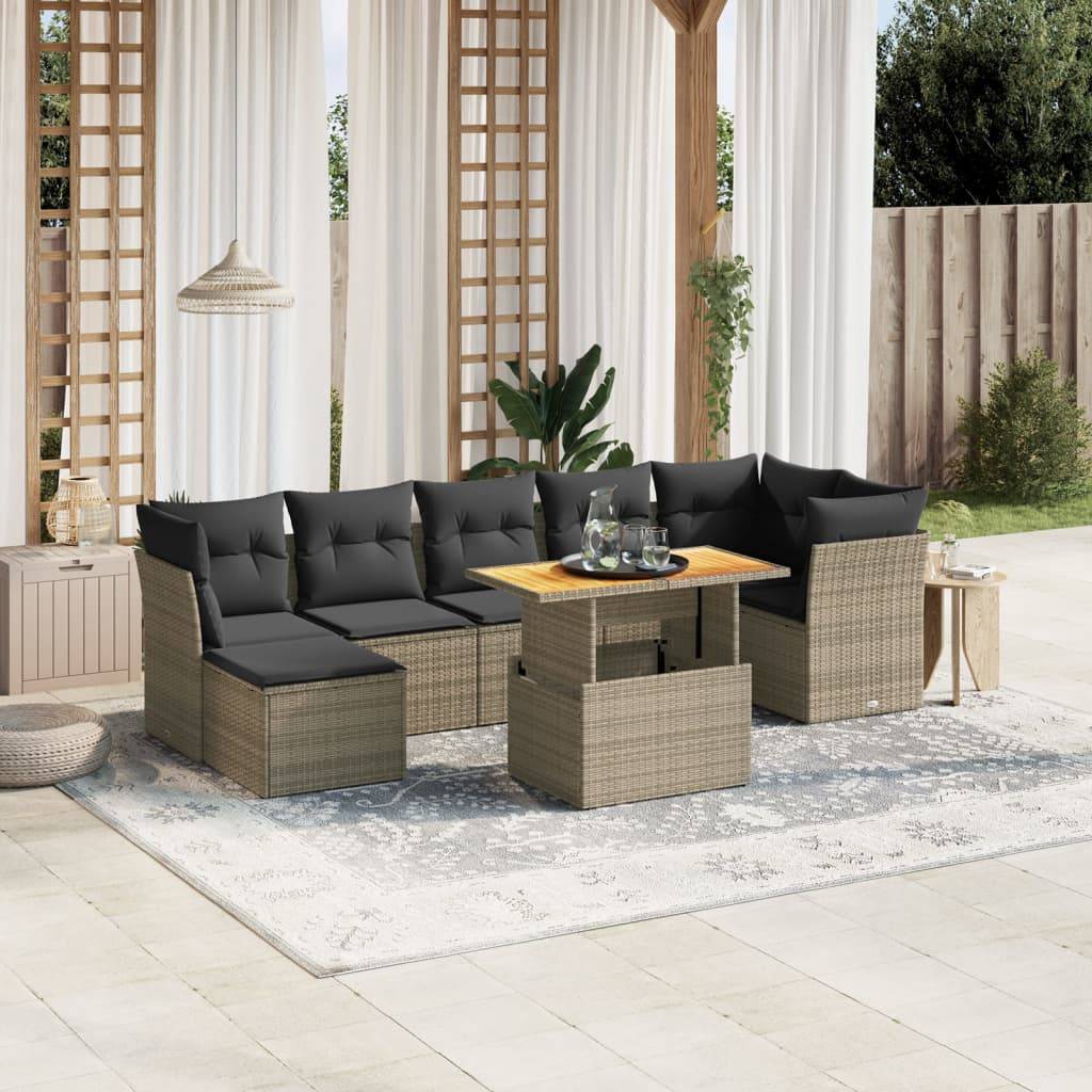 vidaXL 8-tlg. Garten-Sofagarnitur mit Kissen Grau Poly Rattan