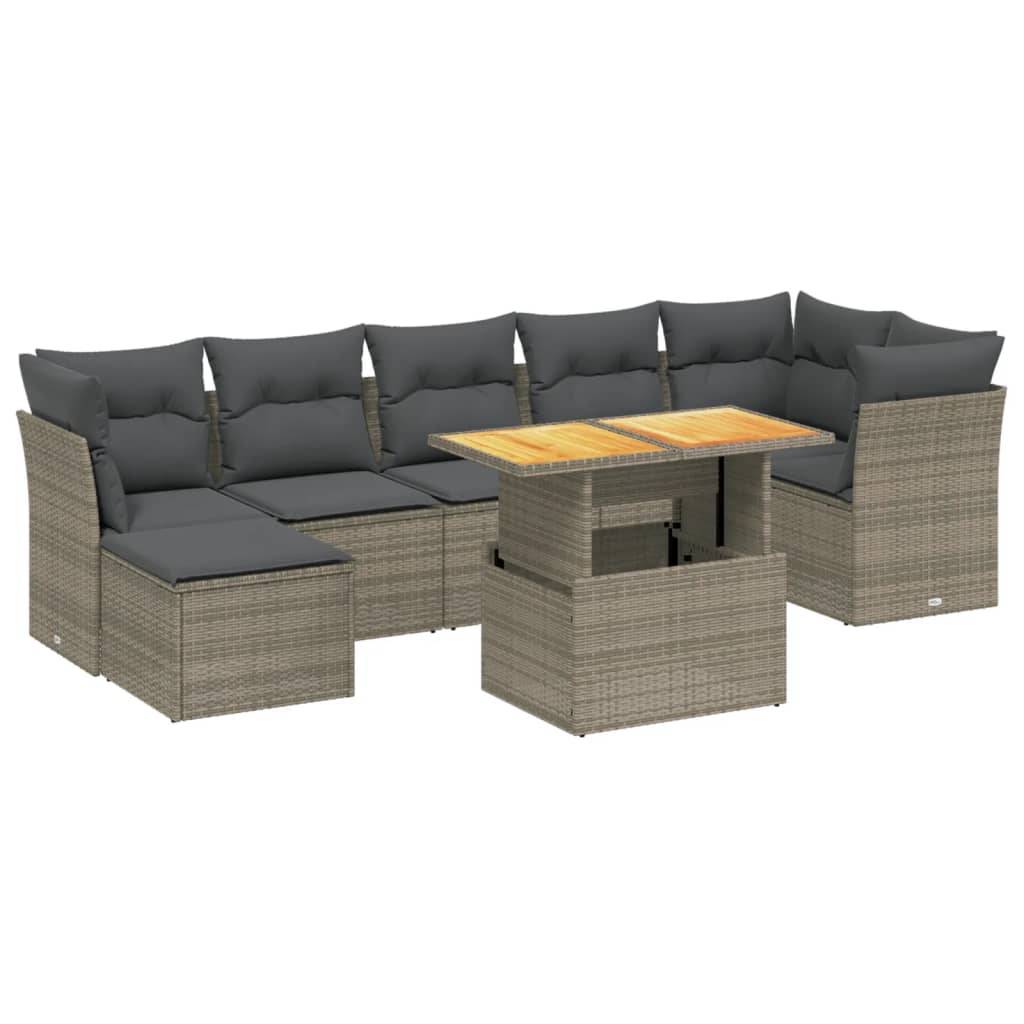 vidaXL 8-tlg. Garten-Sofagarnitur mit Kissen Grau Poly Rattan
