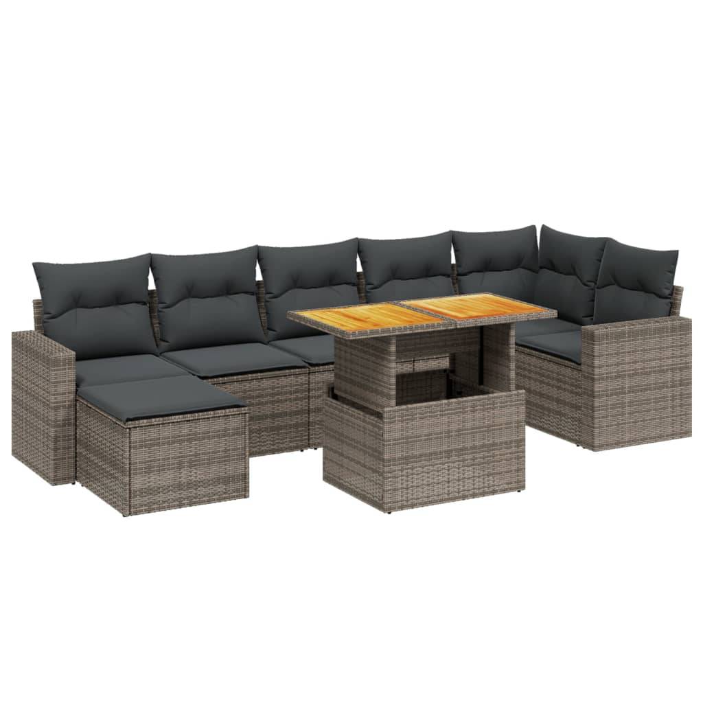 vidaXL 8-tlg. Garten-Sofagarnitur mit Kissen Grau Poly Rattan