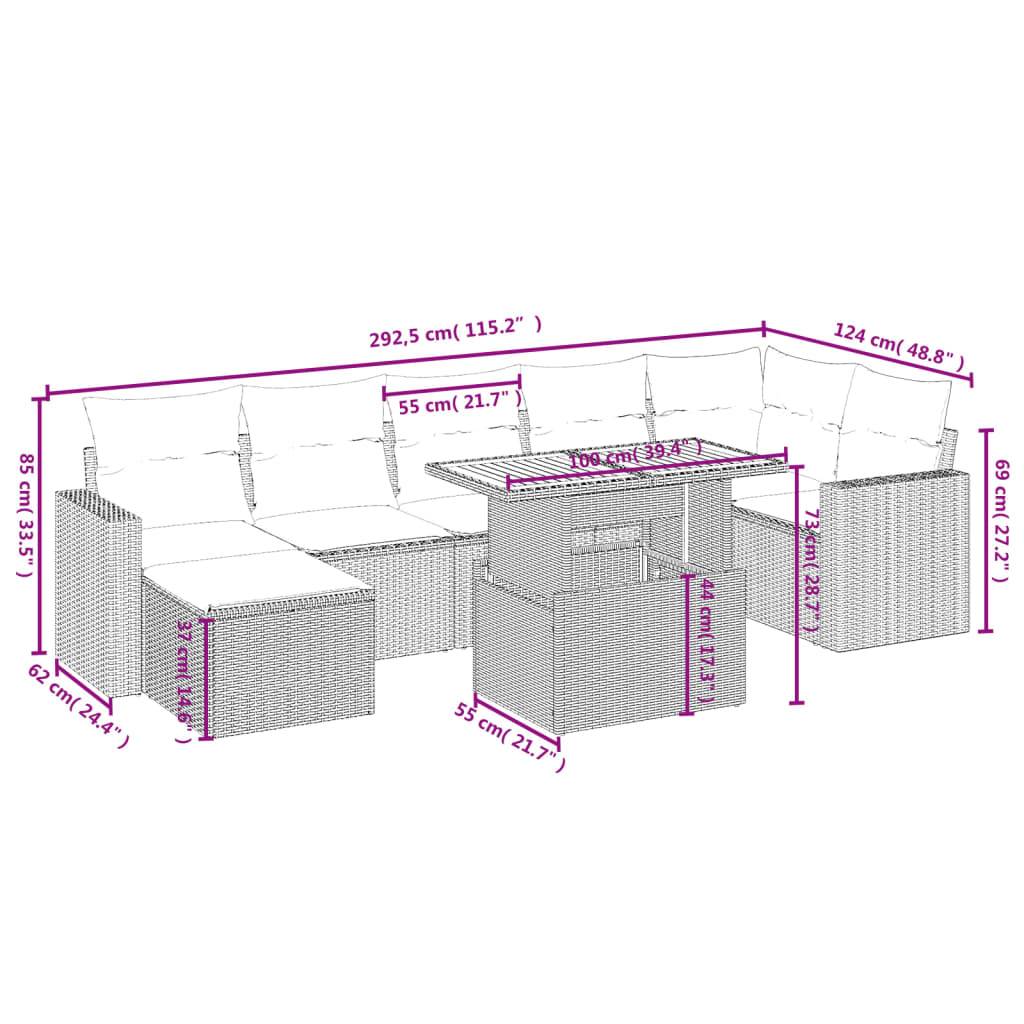 vidaXL 8-tlg. Garten-Sofagarnitur mit Kissen Grau Poly Rattan