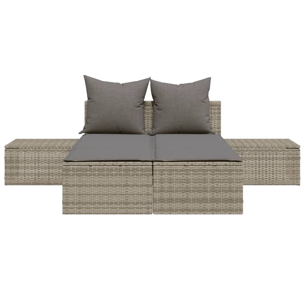 vidaXL Doppel-Sonnenliege mit Kissen Grau Poly Rattan