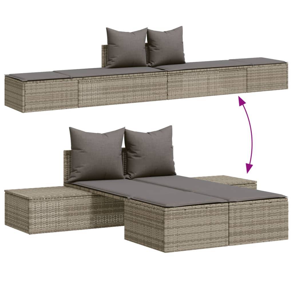 vidaXL Doppel-Sonnenliege mit Kissen Grau Poly Rattan