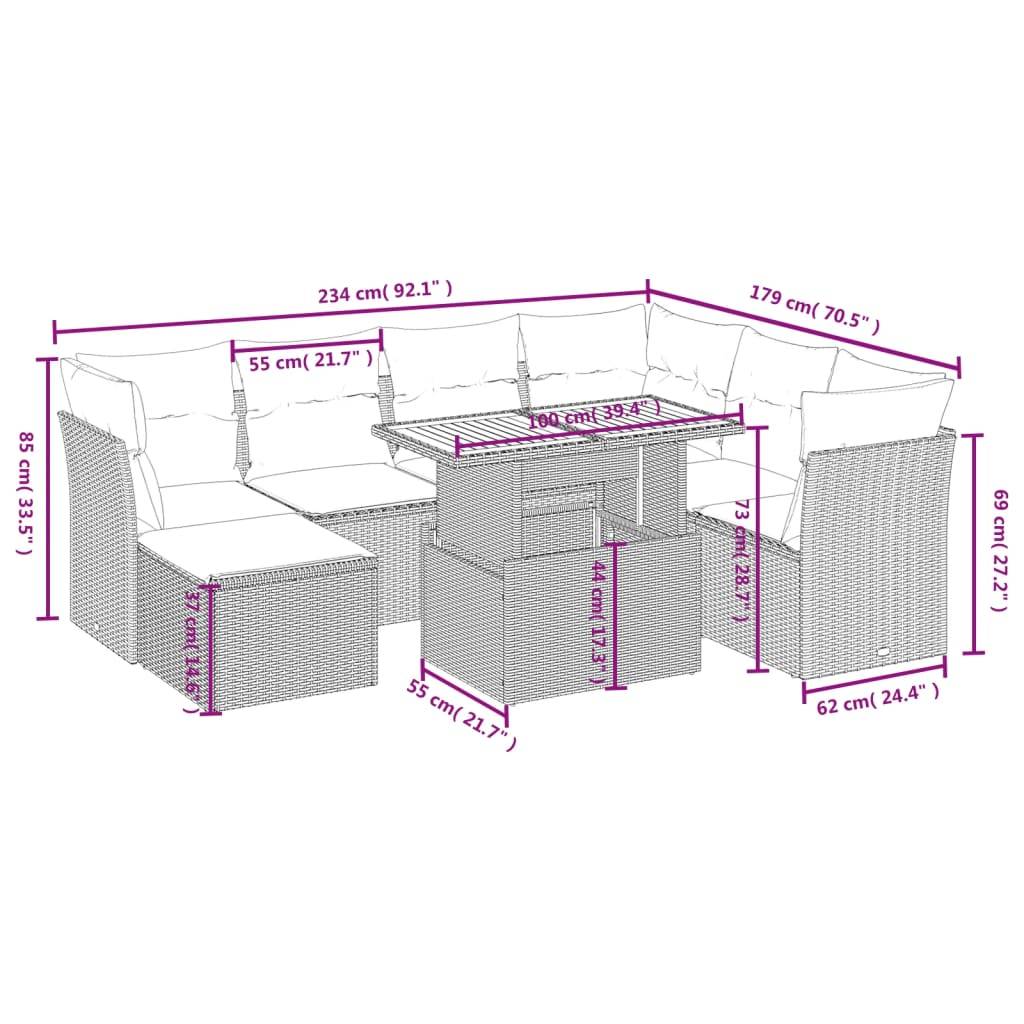 vidaXL 8-tlg. Garten-Sofagarnitur mit Kissen Grau Poly Rattan