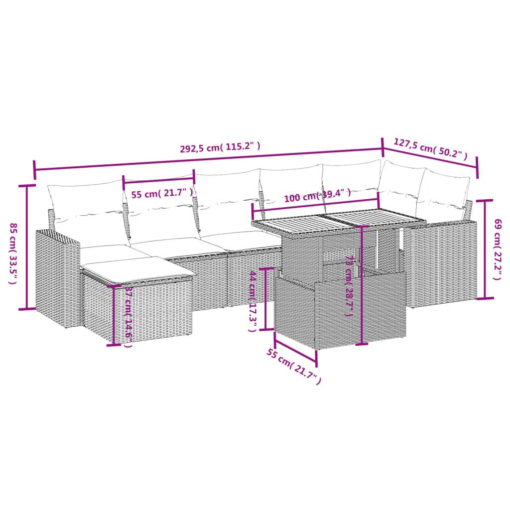 vidaXL 8-tlg. Garten-Sofagarnitur mit Kissen Grau Poly Rattan