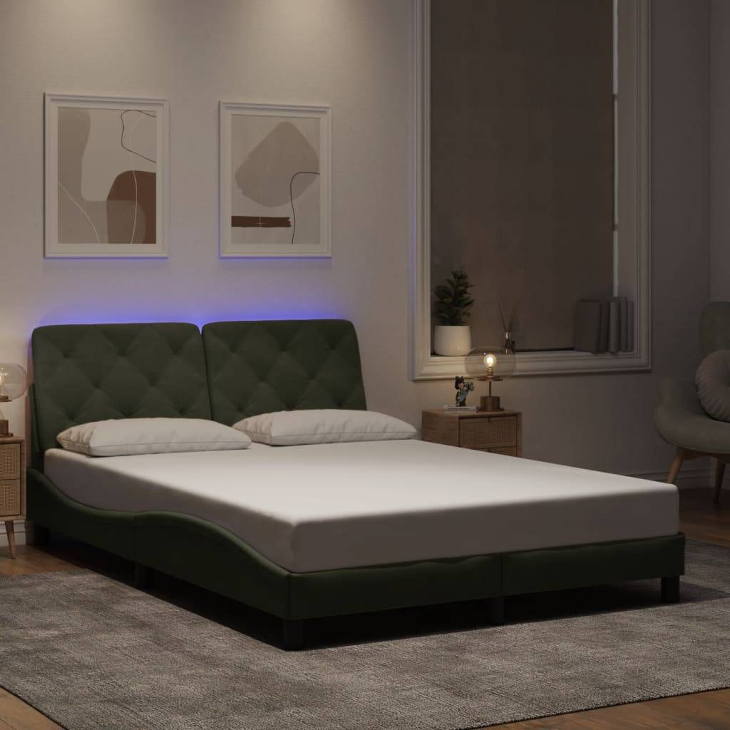 vidaXL Bettgestell mit LED ohne Matratze Hellgrau 140x190 cm Samt