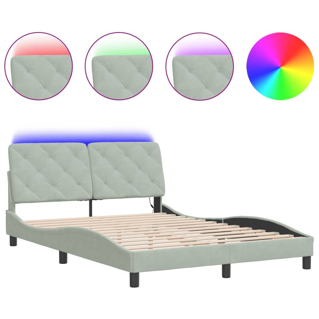 vidaXL Bettgestell mit LED ohne Matratze Hellgrau 140x190 cm Samt
