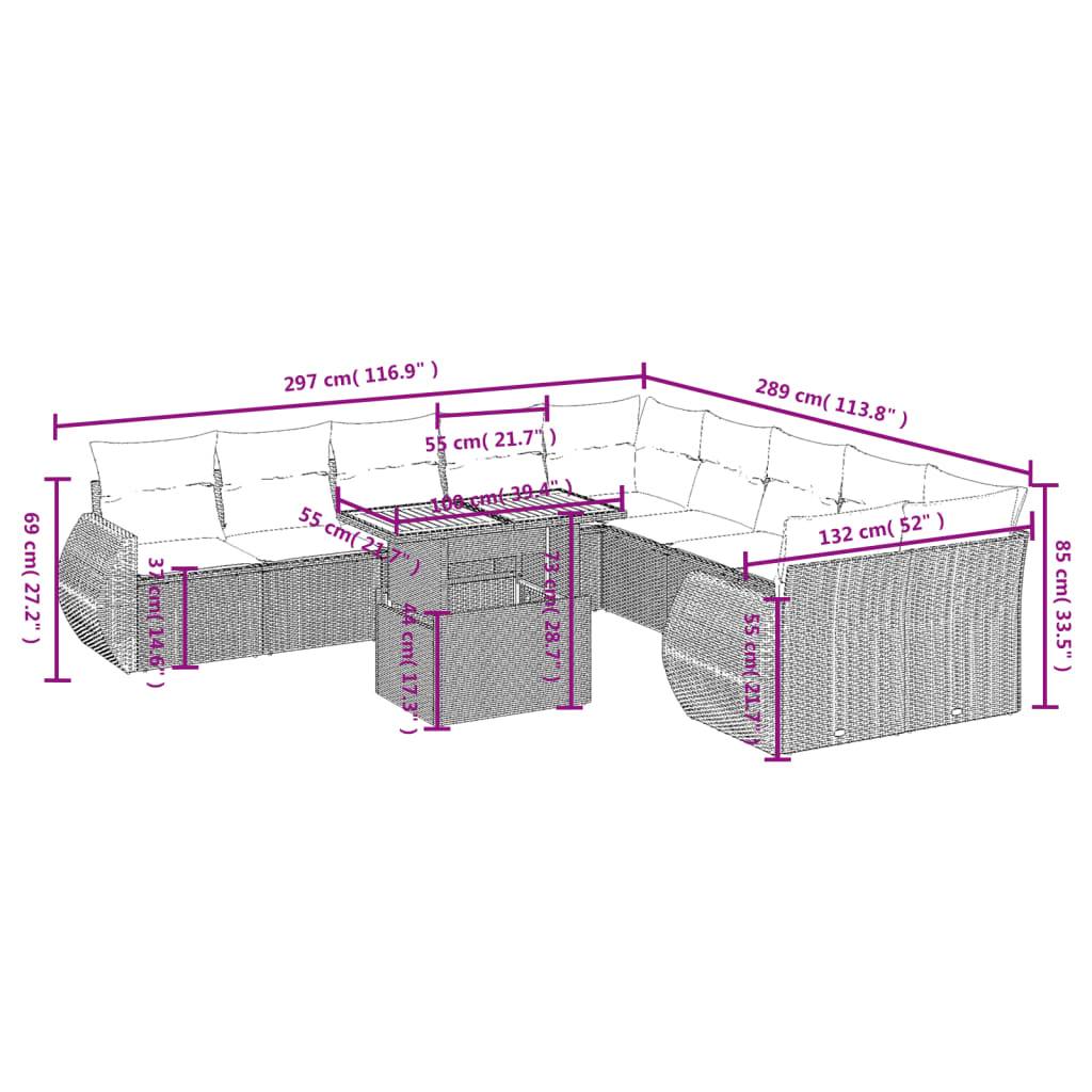 vidaXL 11-tlg. Garten-Sofagarnitur mit Kissen Beige Poly Rattan