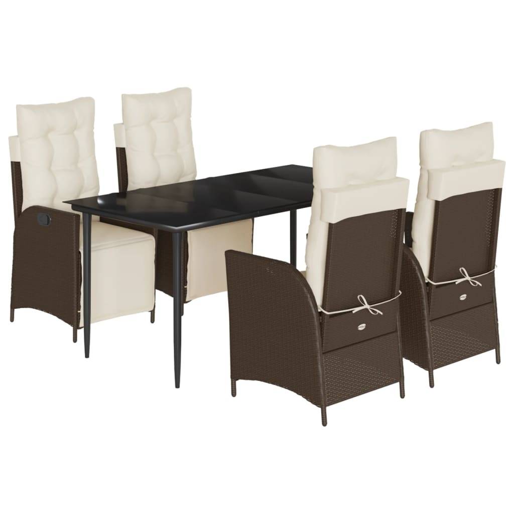 vidaXL 5-tlg. Garten-Essgruppe mit Kissen Braun Poly Rattan